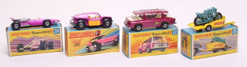 Four Matchbox Superfast 1:75 series boxed, 22b Freeman Inter-City Commuter, metallic purple body - Image 2 of 2