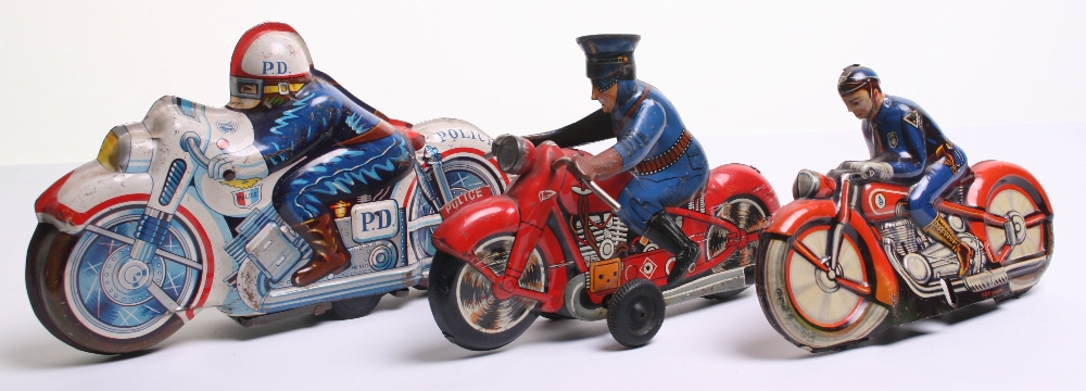 Three Tinplate Police Motorcycles, Philip Neidemeir (Germany) red bike, with tin printed detail, - Image 2 of 2