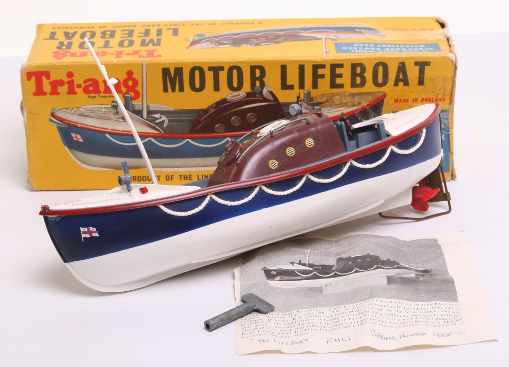 Scarce Triang Motor Lifeboat no 401S plastic RNLI Lifeboat, with mast and key, with working - Image 2 of 2