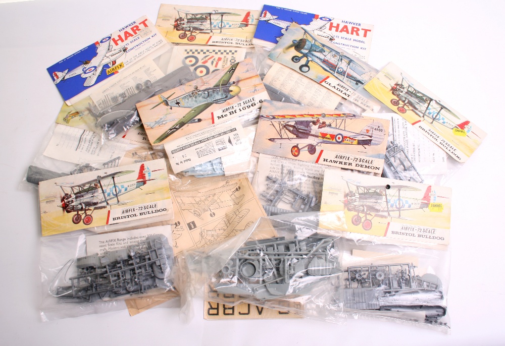 Airfix 1-72nd Scale Plastic Aircraft Kits, Gladiator Mk.1, Me Bf 109G-6, R.E.8, Hawker Demon, 4 x