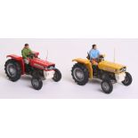 Two Unboxed Britain’s Massey Ferguson 135 Tractors, red/white/brown body, silver plastic hubs,