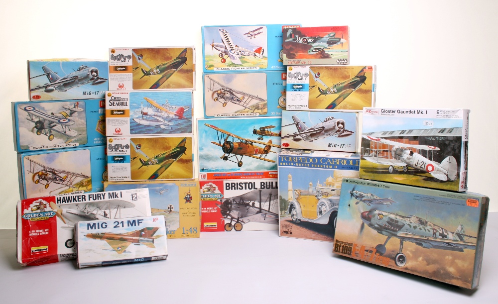 Nineteen Assorted Plastic Aircraft Kits, including Impact Kits (England) Fairey Flycatcher,3 x