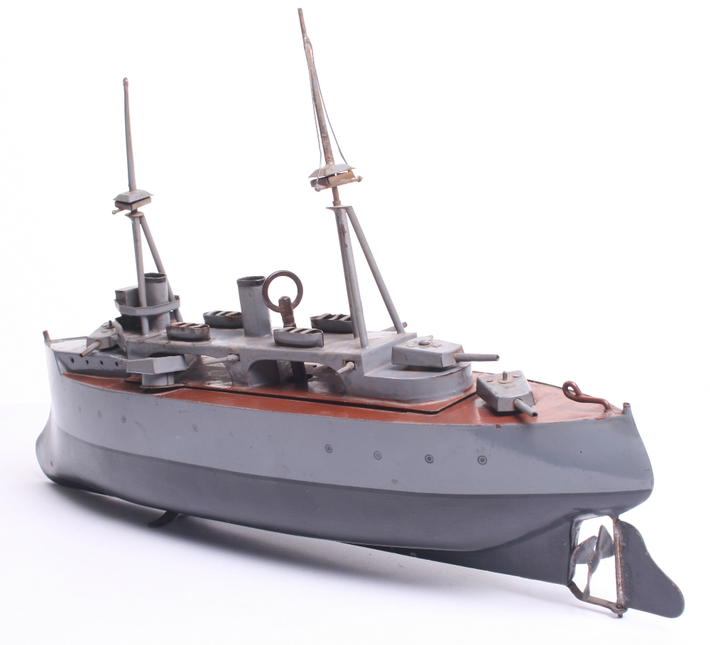 Rare Bing Clockwork Tinplate Naval Gunboat Germany, Circa 1902-07, grey hull over dark grey keel, - Image 5 of 7