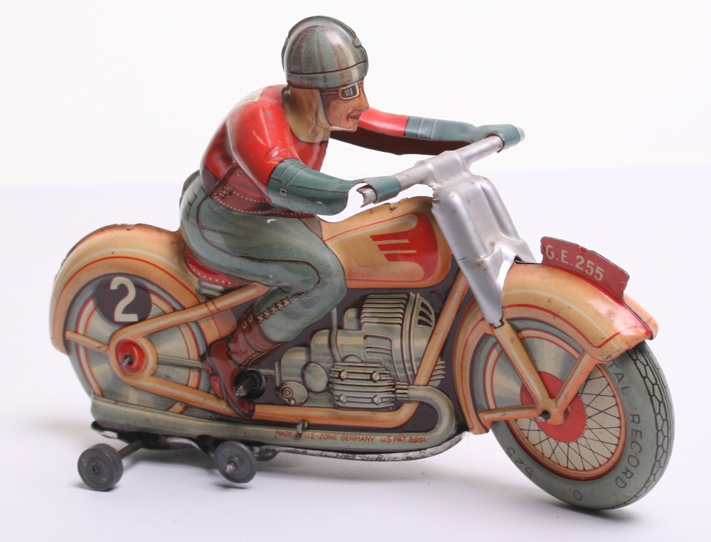 Technofix Tinplate Motorcycle -(US Zone, Germany) No.GE255, cream, with tin printed detail including