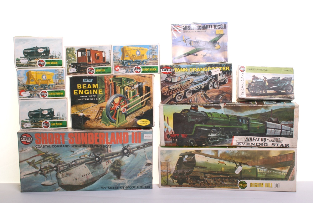 Selection of Airfix Kits,621 Beam Engine, 02301 Tank Transporter, R501 Biggin Hill Locomotive,