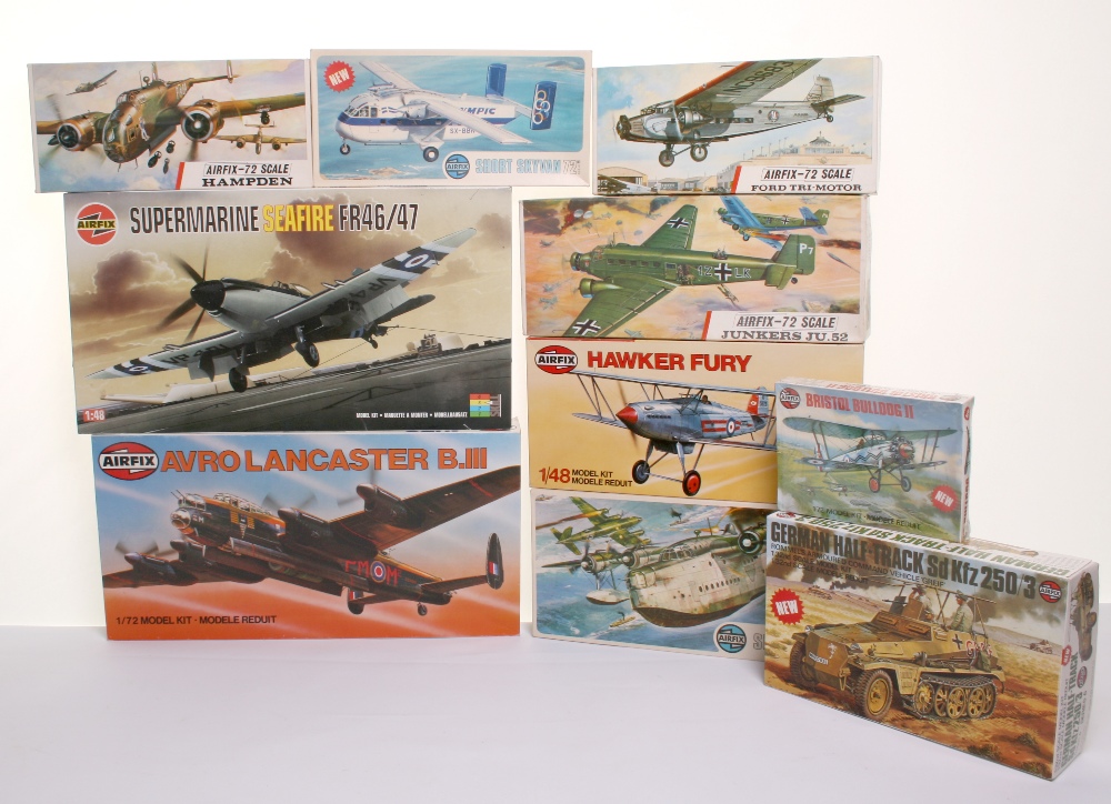 Ten Airfix Plastic Aircraft Kits, 07106 Supermarine Seafire FR46/47 1, 04103-0 Hawker Fury both 1:48