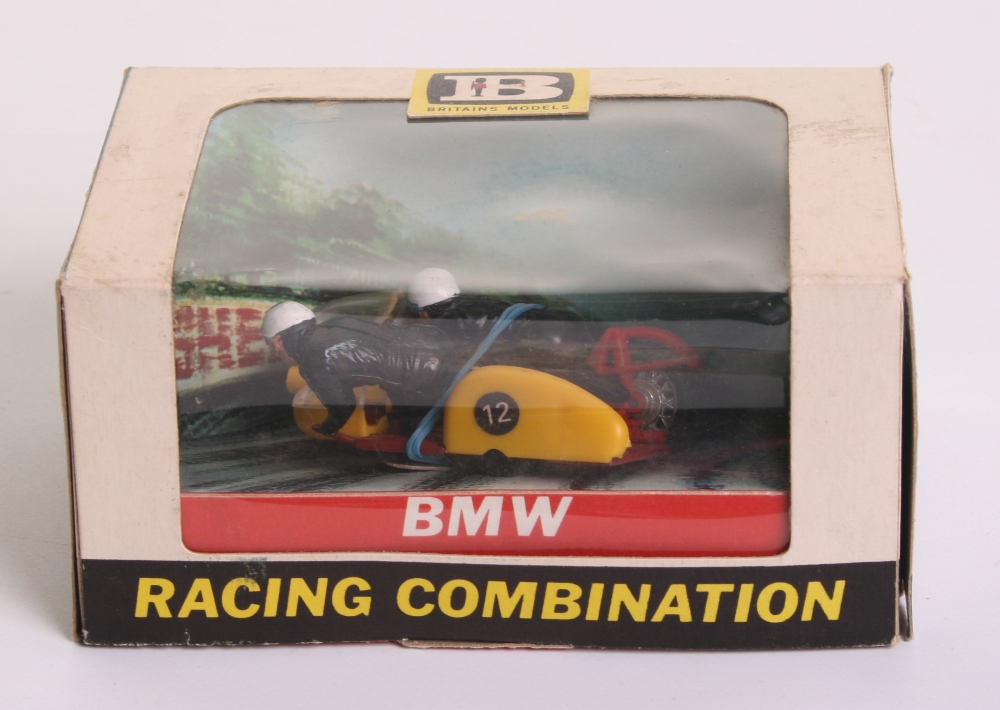 Britain’s 9699 BMW Racing Combination Motorcycle, red/yellow bike, in 1st issue window box in mint