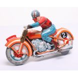 Technofix Tinplate Motorcycle -(Made In France) No.GE255, orange, with tin printed detail