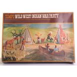 Timpo 253 Wild West Indian War Party, Wigwams, canoe, Indians, totem pole, mustangs, trees, paper