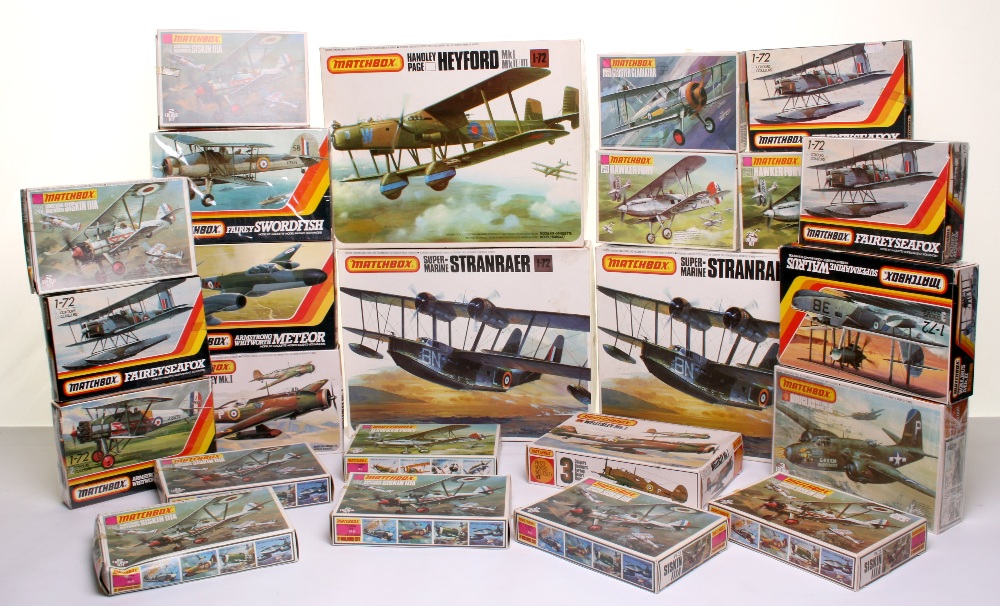 Twenty Four Matchbox Plastic Aircraft Kits, 3 x PK1 Hawker Fury, PK-8 Gloster Gladiator, 8 x PK-25