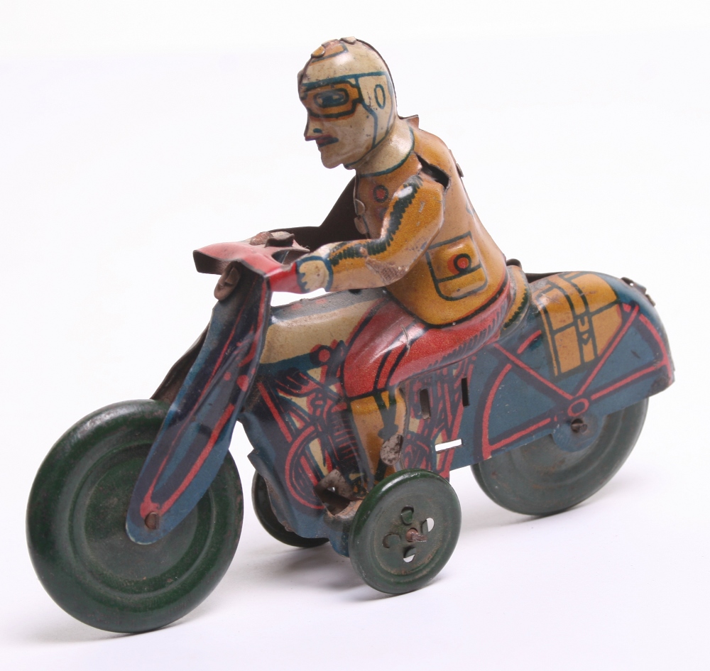 Pre War Tinplate Motorcycle, unknown make possibly Rico (Spain) tin printed detail including