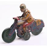 Pre War Tinplate Motorcycle, unknown make possibly Rico (Spain) tin printed detail including