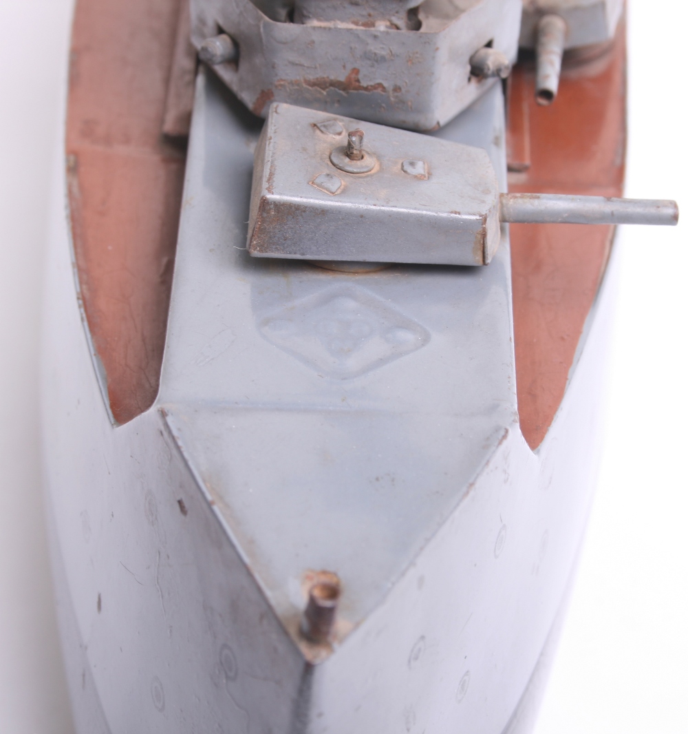 Rare Bing Clockwork Tinplate Naval Gunboat Germany, Circa 1902-07, grey hull over dark grey keel, - Image 7 of 7