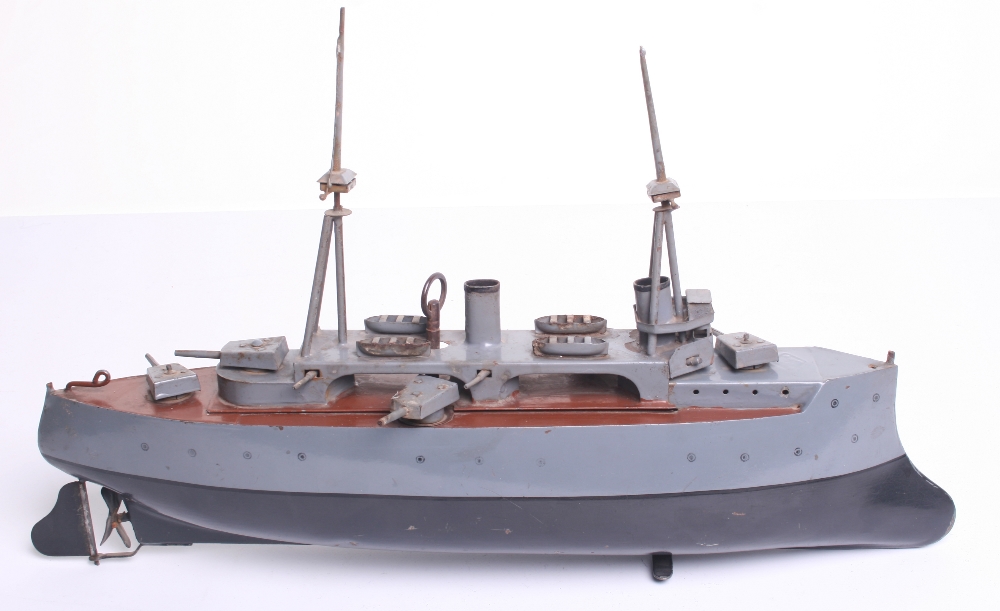 Rare Bing Clockwork Tinplate Naval Gunboat Germany, Circa 1902-07, grey hull over dark grey keel, - Image 2 of 7