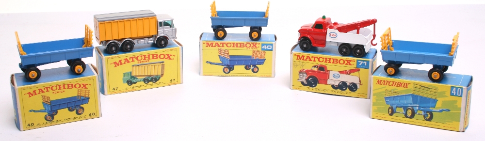 Five Matchbox Regular Wheels Boxed Models,3 x 40c Hay Trailers, in 3 types of boxes, 47c Daf - Image 2 of 2