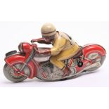 Schuco Motor Drill 1006 Tinplate Motorcycle -(US Zone, Germany) red, with tin printed detail