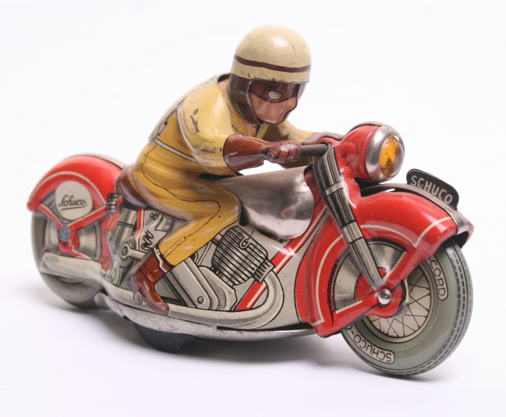 Schuco Motor Drill 1006 Tinplate Motorcycle -(US Zone, Germany) red, with tin printed detail - Image 2 of 2