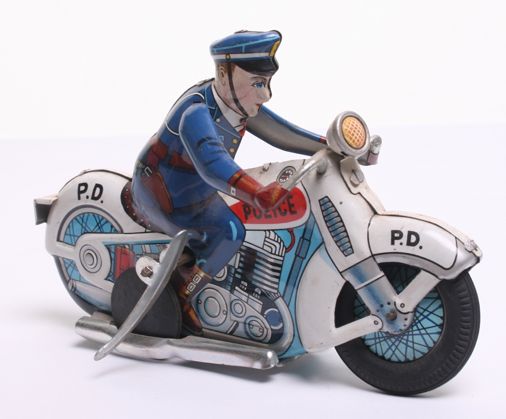 K Toys Japan Tinplate Police Motorcycle tin printed detail including policeman , working clockwork - Image 2 of 2