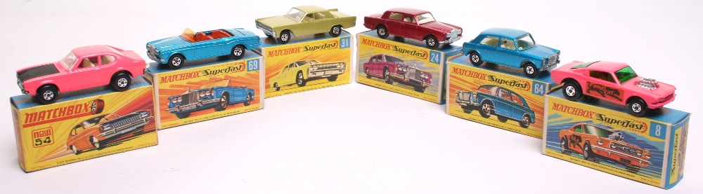 Lot no:163 Six Matchbox Superfast 1:75 series Cars boxed, 8b Ford Mustang Wild Cat Dragster, - Image 2 of 2