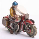 Scarce Tippco Tinplate Motorcycle TCO-59 number plate, red, with tin printed detail including rider,