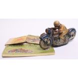 Schuco Tinplate Motorcycle -(US Zone, Germany) Mirakomot 1012,scarce blue, with tin printed detail