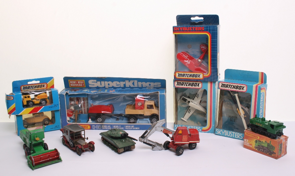 Matchbox Superkings K-30 Unimog and Compressor,in window display box, 3 x Skybusters SB12 Pitts