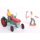 Scarce Timpo Farm Series 170 Fordson Super Major 5000 Tractor, turquoise blue/ red/silver tractor,