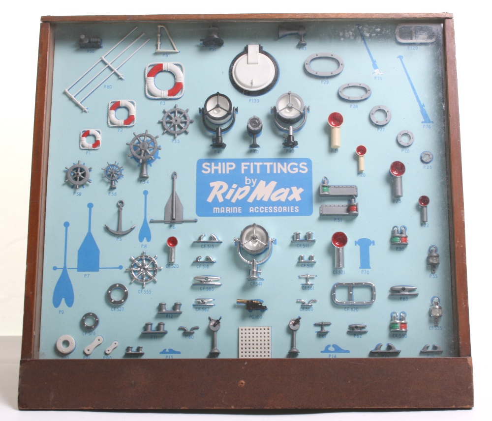 Scarce Shop Counter Display Case Ship Fittings by Rip Max, marine accessories in perspex and