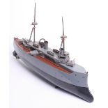 Rare Bing Clockwork Tinplate Naval Gunboat Germany, Circa 1902-07, grey hull over dark grey keel,