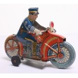 Marx Toys (USA) Tinplate Police Motorcycle tin printed detail including policeman, with siren,