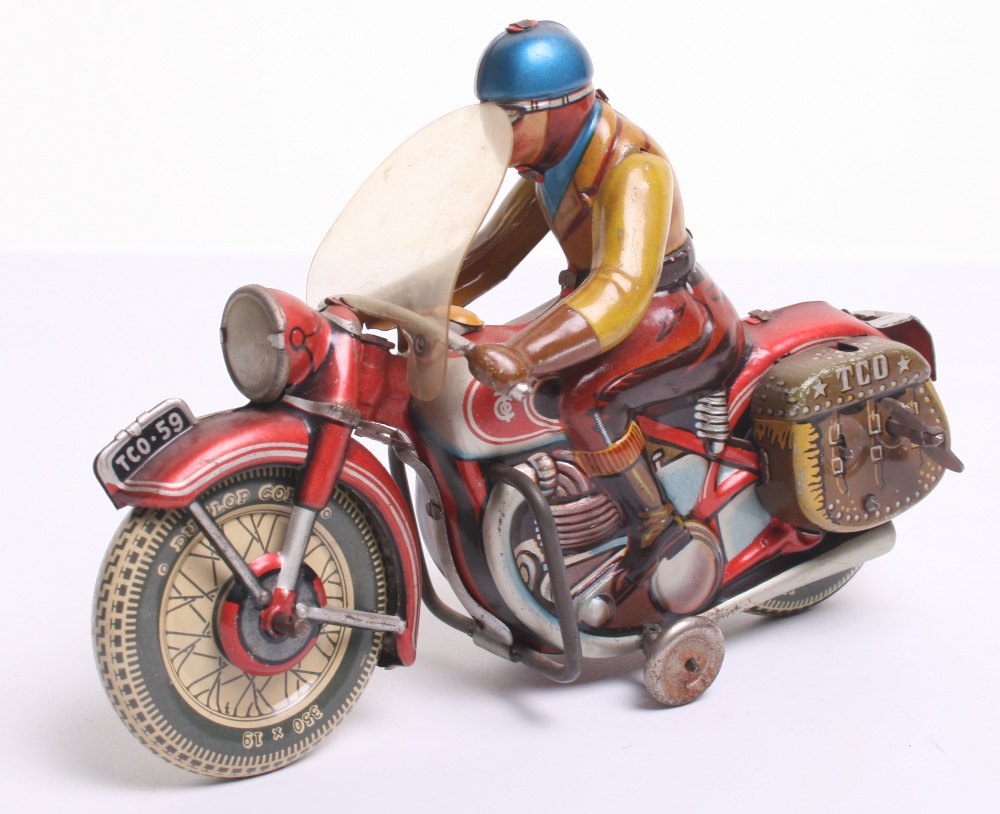 Scarce Tippco Tinplate Motorcycle TCO-59 number plate, red, with tin printed detail including rider, - Image 4 of 4