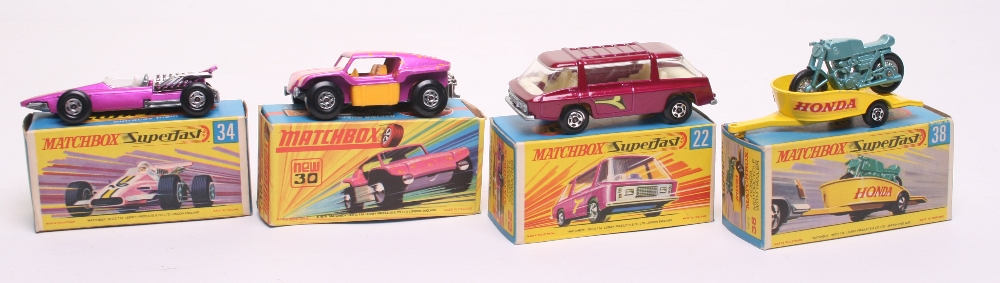 Four Matchbox Superfast 1:75 series boxed, 22b Freeman Inter-City Commuter, metallic purple body