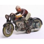 Arnold Mac 700 Tinplate Motorcycle -(US Zone, Germany) black, tin printed detail including rider,