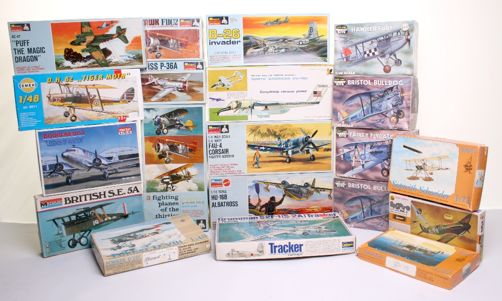 Twenty Assorted Plastic Aircraft Kits, including Hawk (USA) North American OV-10A, chrome plated,