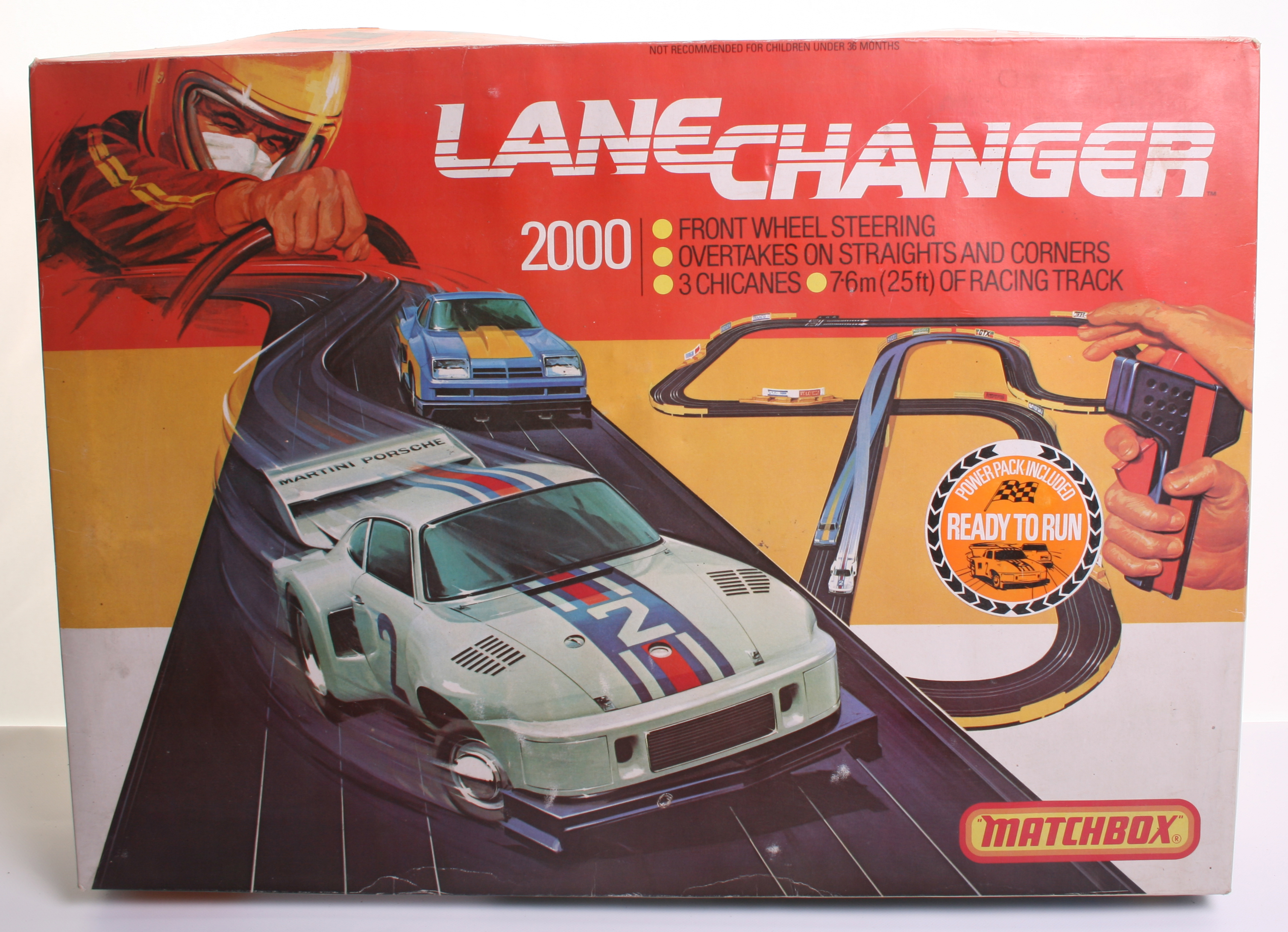 Scarce Matchbox Lane Changer 2000 Set, 1 x Porsche 911, 1 x Chevrolet Corvette,25ft of racing track,