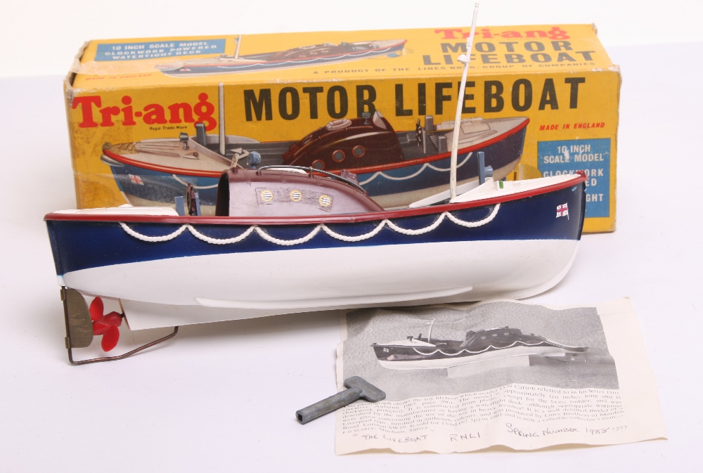 Scarce Triang Motor Lifeboat no 401S plastic RNLI Lifeboat, with mast and key, with working