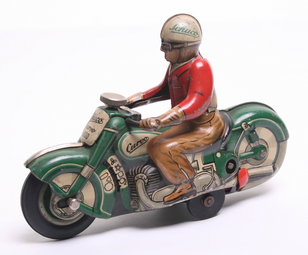 Schuco Curvo 1000 Tinplate Motorcycle -(US Zone, Germany) scarce green version, with tin printed - Image 2 of 2