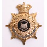 Victorian Suffolk Regiment Officers Home Service Helmet Plate, gilt crowned star with laurel