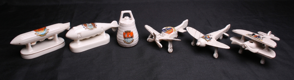 Selection of Great War Crested China Aircraft and Zeppelin Models, consisting of rare Carlton ware