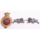 Victorian Kings Own Royal Lancaster Regiment Officers Glengarry Badge and Collar Badges, gilt