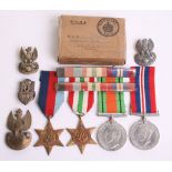 Polish 2nd Corps Medal and Badge Grouping consisting of 1939-45 star, Italy star, Defence medal,