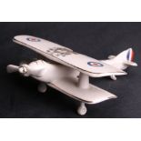 Very Rare Crested China WW1 Aircraft Biplane with large coloured roundels and moving propeller.