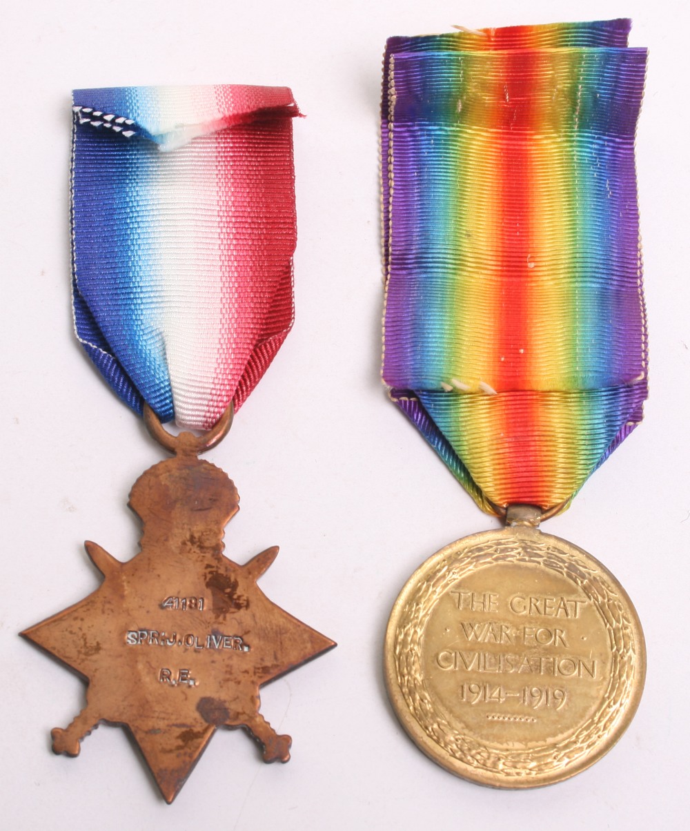 Great War 1914-15 Star and Allied Victory Medal Pair awarded to 41181 SPR J OLIVER RE. Medals are - Image 2 of 4