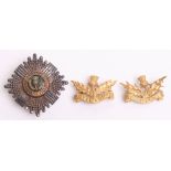 Silver Royal Scots Officers Glengarry / Pagri Badge and Officers Collar Badges, the headdress