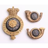 Victorian York & Lancaster Regiment Officers Glengarry Badge gilt crowned garter with black felt