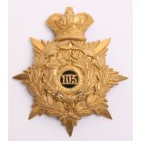 Rare Victorian 105th Madras Light Infantry Helmet Plate, of superb quality gilt crowned star,