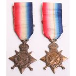 Two Great War 1914-15 Stars, awarded to 9652 PTE T W RICHARDSON R FUS and 237413 A W PARKER AB RN.