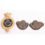Victorian Durham Light Infantry Officers Glengarry Badge and Collar Badges, fine gilt glengarry