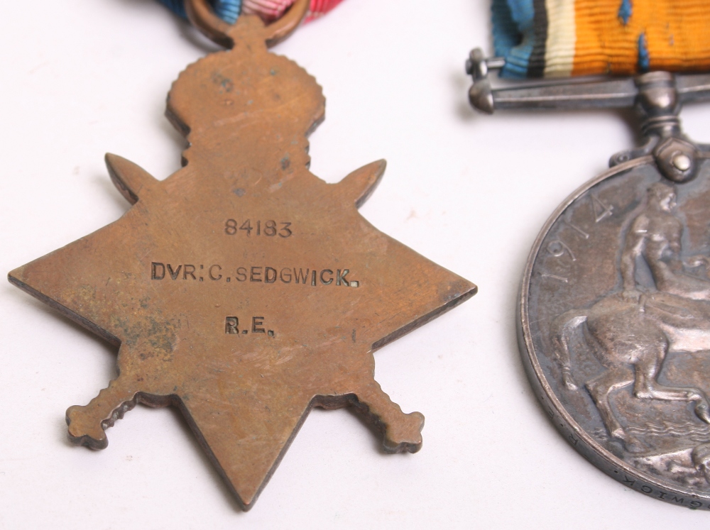 1914-15 Star Trio Royal Engineers, medals were awarded to 84183 DVR C SEDGWICK RE. Medals are - Image 3 of 3