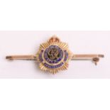 9ct Gold Royal Army Service Corps Sweetheart Brooch, being enamelled centre regimental badge on